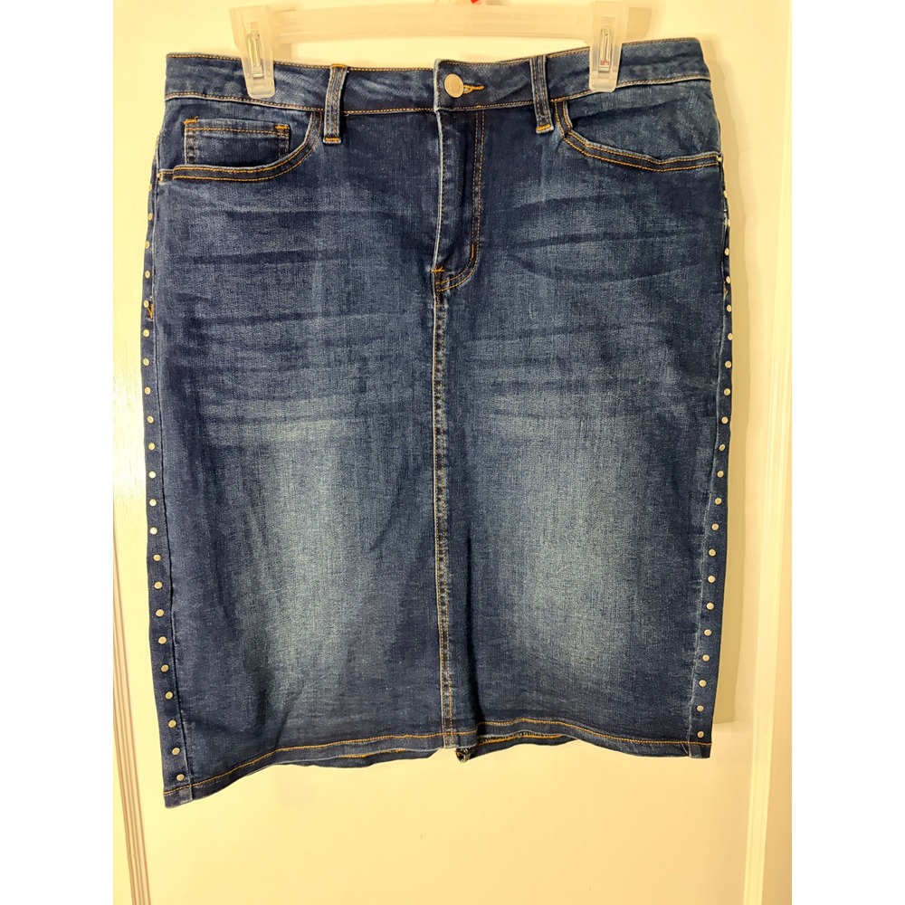 Style Me Womens Studded Denim Pencil Skirt Blue Medium Wash Size 10 MS7015N